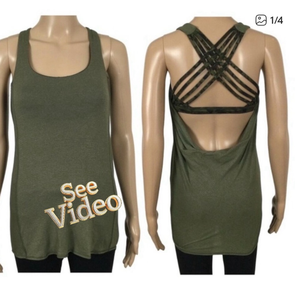 👛 (ANY 2/$30) LULULEMON Army Fatigue Green Criss Cross Long Length Tank Top
